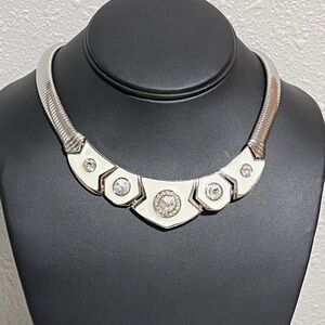 Necklace VTG 80s Bergdorf Goodman Omega Chain Silver Tone Enamel Rhinestone